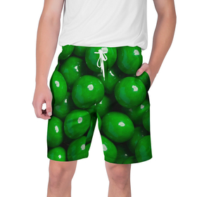 Мужские шорты 3D с принтом Крупный зеленый горошек в Кировске,  полиэстер 100% | прямой крой, два кармана без застежек по бокам. Мягкая трикотажная резинка на поясе, внутри которой широкие завязки. Длина чуть выше колен | горох | горошек | зеленый | зеленый горошек | зелень