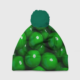 Шапка 3D c помпоном с принтом Крупный зеленый горошек в Новосибирске, 100% полиэстер | универсальный размер, печать по всей поверхности изделия | горох | горошек | зеленый | зеленый горошек | зелень