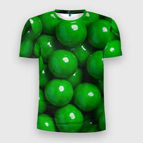 Мужская футболка 3D Slim с принтом Крупный зеленый горошек в Белгороде, 100% полиэстер с улучшенными характеристиками | приталенный силуэт, круглая горловина, широкие плечи, сужается к линии бедра | горох | горошек | зеленый | зеленый горошек | зелень