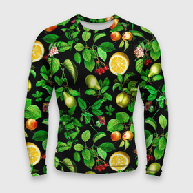 Мужской рашгард 3D с принтом груши и лимоны в Тюмени,  |  | груши | зеленые листья | лето | лимоны | листья | фрукты