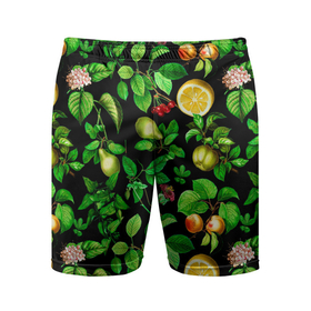 Мужские шорты спортивные с принтом груши и лимоны в Санкт-Петербурге,  |  | груши | зеленые листья | лето | лимоны | листья | фрукты