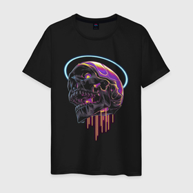 Мужская футболка хлопок с принтом Sky skull   Neon в Курске, 100% хлопок | прямой крой, круглый вырез горловины, длина до линии бедер, слегка спущенное плечо. | Тематика изображения на принте: color | halo | neon | skull | неон | нимб | цвет | череп