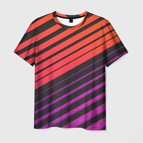 Мужская футболка 3D с принтом Линии градиент Gradient Polygon Lines в Петрозаводске, 100% полиэфир | прямой крой, круглый вырез горловины, длина до линии бедер | абстракция | без лишнего | в полоску | красно фиолетовая | красно фиолетовый | красный | линии | на каждый день | неон | ничего лишнего | полоски | полосы | текстура