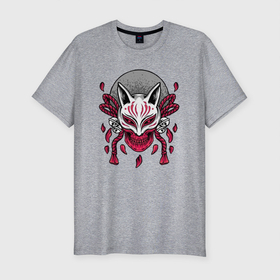 Мужская футболка хлопок Slim с принтом демон в маске в Санкт-Петербурге, 92% хлопок, 8% лайкра | приталенный силуэт, круглый вырез ворота, длина до линии бедра, короткий рукав | демон | кицунэ | маска | маскарад | но | они | самурай | тенгу | тэнгу | япония
