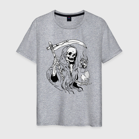 Мужская футболка хлопок с принтом игры со смертью в Санкт-Петербурге, 100% хлопок | прямой крой, круглый вырез горловины, длина до линии бедер, слегка спущенное плечо. | азарт | игра | карты | козырь | коса | риск | скелет | череп