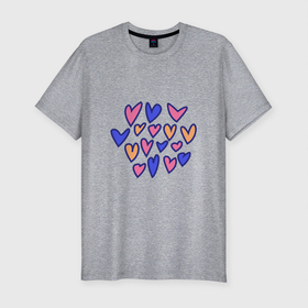 Мужская футболка хлопок Slim с принтом Дудл Сердечки в Курске, 92% хлопок, 8% лайкра | приталенный силуэт, круглый вырез ворота, длина до линии бедра, короткий рукав | Тематика изображения на принте: hearts | love | любовь | сердечки | сердце