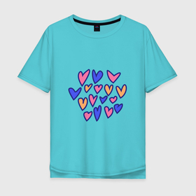 Мужская футболка хлопок Oversize с принтом Дудл Сердечки в Курске, 100% хлопок | свободный крой, круглый ворот, “спинка” длиннее передней части | Тематика изображения на принте: hearts | love | любовь | сердечки | сердце