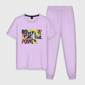 Мужская пижама хлопок с принтом Row row fight the power , 100% хлопок | брюки и футболка прямого кроя, без карманов, на брюках мягкая резинка на поясе и по низу штанин
 | anime | tengen toppa gurren lagann | аниме | анимэ | гурен лаганн