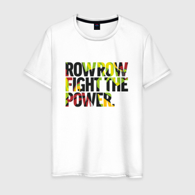 Мужская футболка хлопок с принтом Row row fight the power в Тюмени, 100% хлопок | прямой крой, круглый вырез горловины, длина до линии бедер, слегка спущенное плечо. | anime | tengen toppa gurren lagann | аниме | анимэ | гурен лаганн
