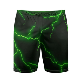 Мужские шорты спортивные с принтом Разряд молнии: Green. ,  |  | abstract | geometry | green | texture | абстракция | геометрия | гроза | молния | разряд молнии | текстура