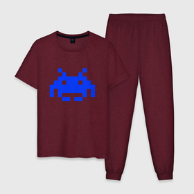 Мужская пижама хлопок с принтом Пиксельный жук в Новосибирске, 100% хлопок | брюки и футболка прямого кроя, без карманов, на брюках мягкая резинка на поясе и по низу штанин
 | blue | space game | арт | иллюстрация | пиксель