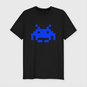 Мужская футболка хлопок Slim с принтом Пиксельный жук в Екатеринбурге, 92% хлопок, 8% лайкра | приталенный силуэт, круглый вырез ворота, длина до линии бедра, короткий рукав | blue | space game | арт | иллюстрация | пиксель