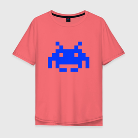 Мужская футболка хлопок Oversize с принтом Пиксельный жук в Кировске, 100% хлопок | свободный крой, круглый ворот, “спинка” длиннее передней части | blue | space game | арт | иллюстрация | пиксель