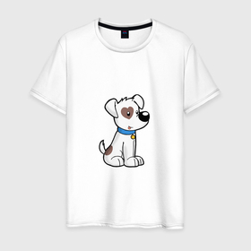 Мужская футболка хлопок с принтом Плющевой флаффи в Тюмени, 100% хлопок | прямой крой, круглый вырез горловины, длина до линии бедер, слегка спущенное плечо. | арт | иллюстрация | ошейник | пес | щенок