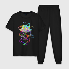 Мужская пижама хлопок с принтом Vanguard skull   Neon в Белгороде, 100% хлопок | брюки и футболка прямого кроя, без карманов, на брюках мягкая резинка на поясе и по низу штанин
 | color | fashion | neon | skull | vanguard | авангард | мода | неон | цвет | череп