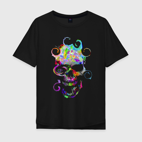 Мужская футболка хлопок Oversize с принтом Vanguard skull   Neon в Курске, 100% хлопок | свободный крой, круглый ворот, “спинка” длиннее передней части | color | fashion | neon | skull | vanguard | авангард | мода | неон | цвет | череп