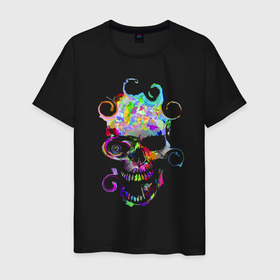 Мужская футболка хлопок с принтом Vanguard skull   Neon в Петрозаводске, 100% хлопок | прямой крой, круглый вырез горловины, длина до линии бедер, слегка спущенное плечо. | Тематика изображения на принте: color | fashion | neon | skull | vanguard | авангард | мода | неон | цвет | череп