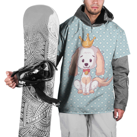 Накидка на куртку 3D с принтом Милая собачка с короной на фоне сердечек , 100% полиэстер |  | корона | пес | песик | собака | собачка | щенок