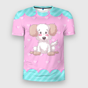 Мужская футболка 3D Slim с принтом Маленький милый щенок (детский) в Санкт-Петербурге, 100% полиэстер с улучшенными характеристиками | приталенный силуэт, круглая горловина, широкие плечи, сужается к линии бедра | детский | пес | песик | собака | собачка | щенок