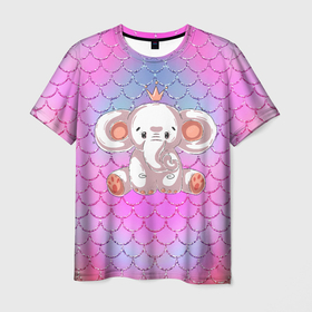 Мужская футболка 3D с принтом маленький слоненок с короной в Белгороде, 100% полиэфир | прямой крой, круглый вырез горловины, длина до линии бедер | Тематика изображения на принте: детский | корона | слон | слоненок | слоник