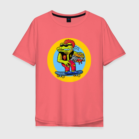 Мужская футболка хлопок Oversize с принтом Dino skater , 100% хлопок | свободный крой, круглый ворот, “спинка” длиннее передней части | dinosaur | food | hype | rat | saliva | skateboard | динозавр | еда | крыса | очки | скейтборд | слюна | хайп