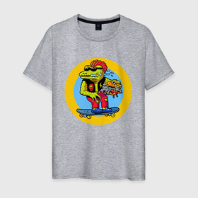 Мужская футболка хлопок с принтом Dino skater в Кировске, 100% хлопок | прямой крой, круглый вырез горловины, длина до линии бедер, слегка спущенное плечо. | dinosaur | food | hype | rat | saliva | skateboard | динозавр | еда | крыса | очки | скейтборд | слюна | хайп