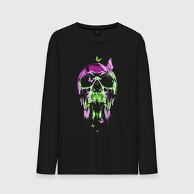 Мужской лонгслив хлопок с принтом Skull  Butterfly   Neon в Курске, 100% хлопок |  | butterfly | fashion | neon | skull | vanguard | авангард | бабочка | мода | неон | череп