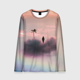 Мужской лонгслив 3D с принтом Человек в облаках в Новосибирске, 100% полиэстер | длинные рукава, круглый вырез горловины, полуприлегающий силуэт | голубая | голубое | звезды | луна | на весну | на каждый день | на лето | небо | облака | облако | пальма | подарок | полумесяц | радуга | розовая | розовое | розовый | силуэт | фигура | человек