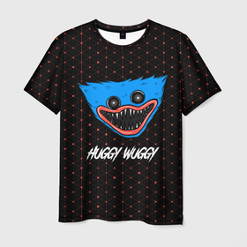 Мужская футболка 3D с принтом ХАГИ ВАГИ + Абстракция в Новосибирске, 100% полиэфир | прямой крой, круглый вырез горловины, длина до линии бедер | head | huggy | hugy | logo | playtime | poppy | wuggy | wugy | ваги | голова | игра | игры | лицо | лого | плейтайм | поппи | рожица | символ | треугольники | ужасы | хаги | хаги ваги