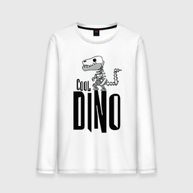 Мужской лонгслив хлопок с принтом Cool Dino , 100% хлопок |  | dinosaur | jaw | skeleton | teeth | динозавр | зубы | пасть | скелет