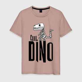 Мужская футболка хлопок с принтом Cool Dino в Новосибирске, 100% хлопок | прямой крой, круглый вырез горловины, длина до линии бедер, слегка спущенное плечо. | Тематика изображения на принте: dinosaur | jaw | skeleton | teeth | динозавр | зубы | пасть | скелет