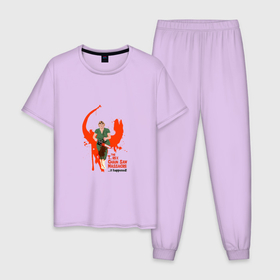 Мужская пижама хлопок с принтом Доктор дино в Белгороде, 100% хлопок | брюки и футболка прямого кроя, без карманов, на брюках мягкая резинка на поясе и по низу штанин
 | арт | динозавры | иллюстрация | кровь | пила