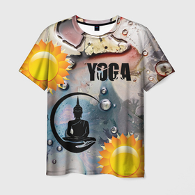 Мужская футболка 3D с принтом Буддисткая йога    медитация и релакс в Екатеринбурге, 100% полиэфир | прямой крой, круглый вырез горловины, длина до линии бедер | yoga | асана | будда | буддизм | девушкам | здоровье | зож | йога | мантра | медитация | реалакс | солнце | фитнес | янтра