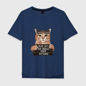 Мужская футболка хлопок Oversize с принтом Bad Cat кот плохиш в Кировске, 100% хлопок | свободный крой, круглый ворот, “спинка” длиннее передней части | Тематика изображения на принте: bad | cat | kitty | кот | кот в очках