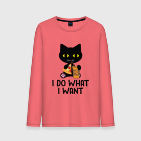 Мужской лонгслив хлопок с принтом Черный кот что хочу, то и делаю в Тюмени, 100% хлопок |  | black cat | kitty | кот | то и делаю | черный | что хочу
