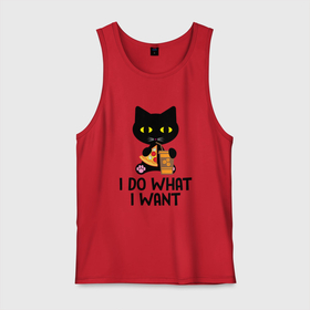 Мужская майка хлопок с принтом Черный кот что хочу, то и делаю в Тюмени, 100% хлопок |  | black cat | kitty | кот | то и делаю | черный | что хочу