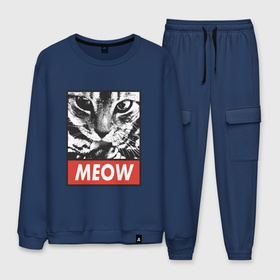 Мужской костюм хлопок с принтом Cat Meow в городе Новоалтайск, 100% хлопок | на свитшоте круглая горловина, мягкая резинка по низу. Брюки заужены к низу, на них два вида карманов: два “обычных” по бокам и два объемных, с клапанами, расположенные ниже линии бедра. Брюки с мягкой трикотажной резинкой на поясе и по низу штанин. В поясе для дополнительного комфорта — широкие завязки | cat | kitty | meow | взгляд | кот | мяу