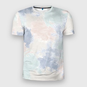 Мужская футболка 3D Slim с принтом Акварельная абстракция светлая. Штрихи, мазки кистью. в Петрозаводске, 100% полиэстер с улучшенными характеристиками | приталенный силуэт, круглая горловина, широкие плечи, сужается к линии бедра | abstractionist | blue | gray | pink | watercolor | абстракция | акварель | акварельный | белый | весенний | детский | женский | летний | мужской | нейтральный | одежда | пастельный | паттерн | приглушенные цвета