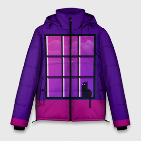 Мужская зимняя куртка 3D с принтом Кот сидит у окна в Тюмени, верх — 100% полиэстер; подкладка — 100% полиэстер; утеплитель — 100% полиэстер | длина ниже бедра, свободный силуэт Оверсайз. Есть воротник-стойка, отстегивающийся капюшон и ветрозащитная планка. 

Боковые карманы с листочкой на кнопках и внутренний карман на молнии. | вид из окна | кот | котенок | кошка | малиновая | малиновое | малиновый | на весну | на каждый день | на лето | небо | облака | окно | самолет | сиреневая | сиреневое | сиреневый | фиолетовая