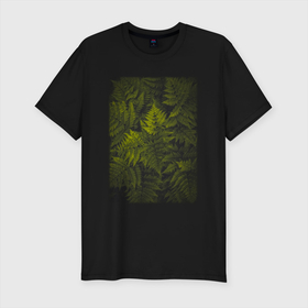 Мужская футболка хлопок Slim с принтом Куст Папоротника в Курске, 92% хлопок, 8% лайкра | приталенный силуэт, круглый вырез ворота, длина до линии бедра, короткий рукав | лес | природа | растение | тайга | флора | цветы