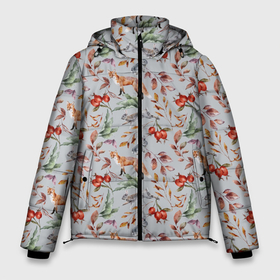 Мужская зимняя куртка 3D с принтом Лисы и лесные ягоды в Петрозаводске, верх — 100% полиэстер; подкладка — 100% полиэстер; утеплитель — 100% полиэстер | длина ниже бедра, свободный силуэт Оверсайз. Есть воротник-стойка, отстегивающийся капюшон и ветрозащитная планка. 

Боковые карманы с листочкой на кнопках и внутренний карман на молнии. | лес | лесная ягода | лис | лиса | листья | лисы