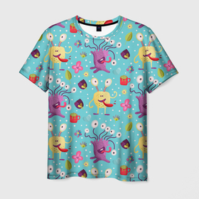Мужская футболка 3D с принтом Веселые чудики детский клипарт , 100% полиэфир | прямой крой, круглый вырез горловины, длина до линии бедер | веселые | детский | забавные | человечки | чудики