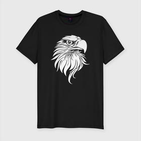 Мужская футболка хлопок Slim с принтом Белый орёл в Санкт-Петербурге, 92% хлопок, 8% лайкра | приталенный силуэт, круглый вырез ворота, длина до линии бедра, короткий рукав | beak | eagle | eye | feather | глаз | клюв | орёл | перья
