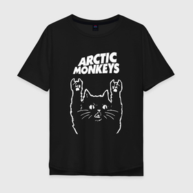 Мужская футболка хлопок Oversize с принтом Arctic Monkeys Рок Кот в Екатеринбурге, 100% хлопок | свободный крой, круглый ворот, “спинка” длиннее передней части | arctic | monkeys | rock | алекс тёрнер | арктик | группа | группы | джейми кук | инди | кот | манкиз | музыка | мэтт хелдерс | ник омэлли | постпанк | рок | роккот