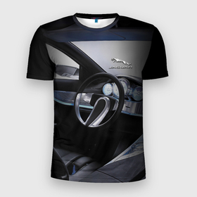 Мужская футболка 3D Slim с принтом Jaguar   Salon   Prestige в Курске, 100% полиэстер с улучшенными характеристиками | приталенный силуэт, круглая горловина, широкие плечи, сужается к линии бедра | car | england | jaguar | prestige | salon | steering wheel | автомобиль | англия | престиж | руль | салон | ягуар