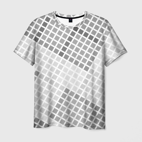 Мужская футболка 3D с принтом Серая клетка в Санкт-Петербурге, 100% полиэфир | прямой крой, круглый вырез горловины, длина до линии бедер | Тематика изображения на принте: квадрат | клетка | клеточка | наложение | оттенки серого | под углом | ячейка