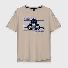 Мужская футболка хлопок Oversize с принтом Экзорцист Рин в Белгороде, 100% хлопок | свободный крой, круглый ворот, “спинка” длиннее передней части | blue exorcist | rin okumura | окимура | окумура рин | синий экзорцист