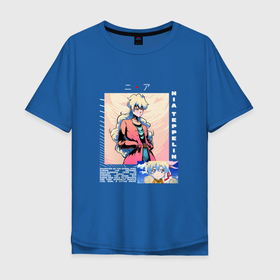 Мужская футболка хлопок Oversize с принтом Nia Teppelin арт в Новосибирске, 100% хлопок | свободный крой, круглый ворот, “спинка” длиннее передней части | Тематика изображения на принте: anime | tengen toppa gurren lagann | аниме | анимэ | гурен лаганн | ния