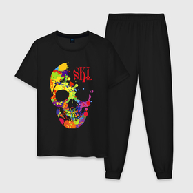 Мужская пижама хлопок с принтом Color skull   Vanguard в Белгороде, 100% хлопок | брюки и футболка прямого кроя, без карманов, на брюках мягкая резинка на поясе и по низу штанин
 | color | fashion | skull | vanguard | авангард | мода | цвет | череп