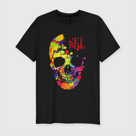 Мужская футболка хлопок Slim с принтом Color skull   Vanguard , 92% хлопок, 8% лайкра | приталенный силуэт, круглый вырез ворота, длина до линии бедра, короткий рукав | color | fashion | skull | vanguard | авангард | мода | цвет | череп